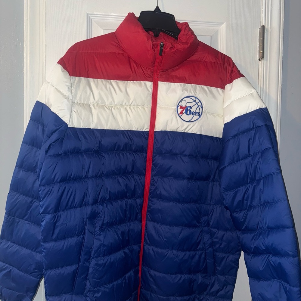 Men's Red, White, and Blue Puffer Jacket